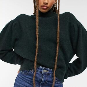 AllSaints Vika High Neck Jumper with Bell Sleeves in forest green Size Large